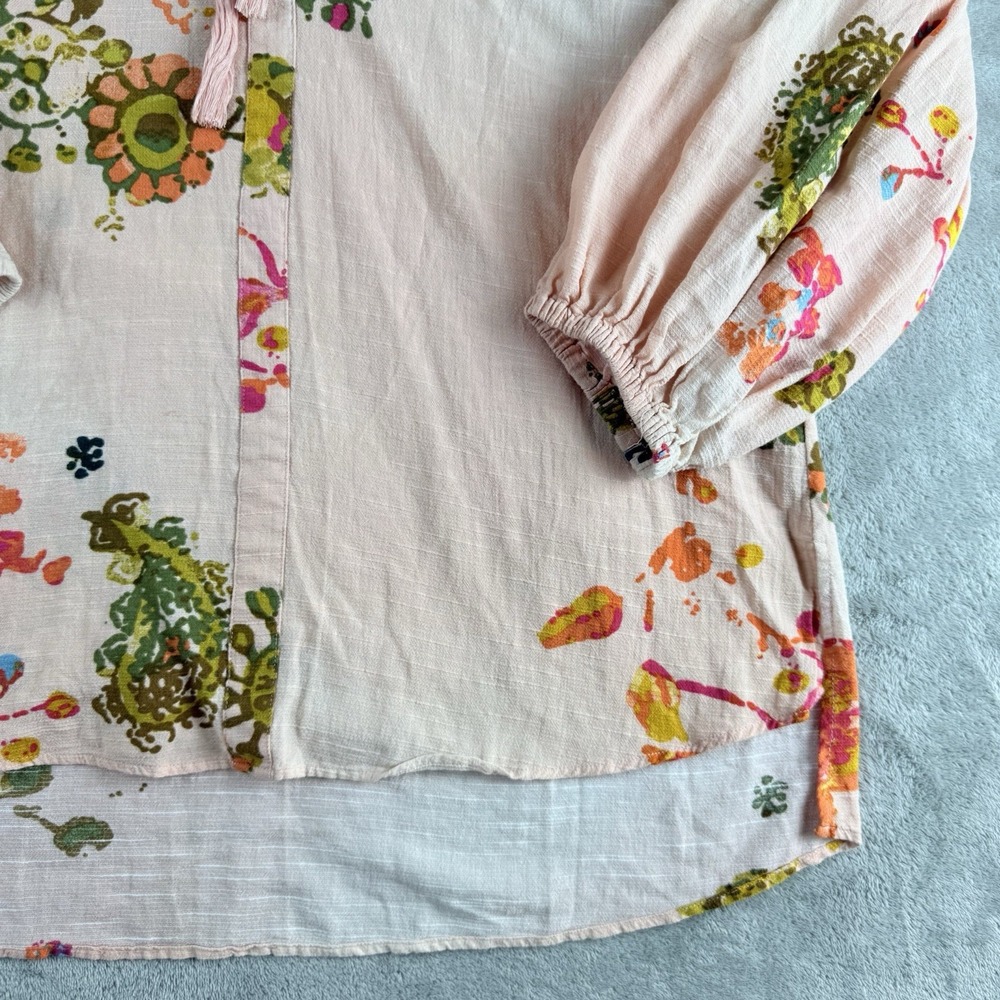 Melissa McCarthy Seven7 Top Womens Large Pink Floral Tasseled Puff Sleeve Boho - Picture 9 of 13